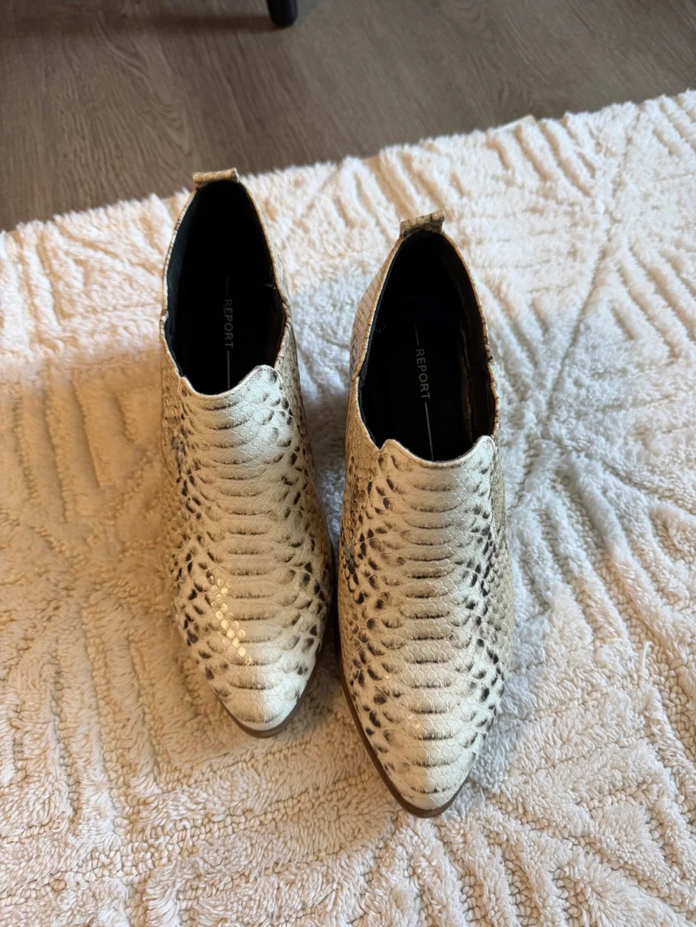Report Beige Snake-Print Block Heel Ankle Boots